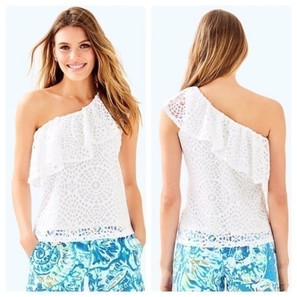 Lilly Pulitzer Matteo One Shoulder Top In Resort White Sea Urchin Terry Lace